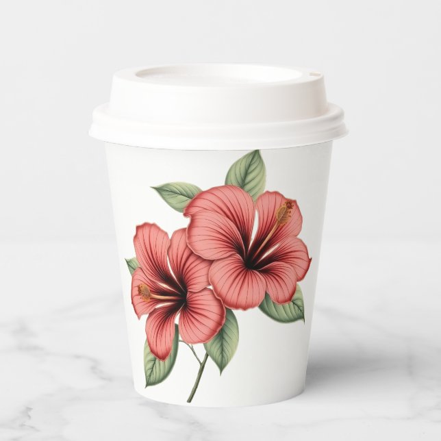Vintage Hibiscus paper cups with lids (Front)