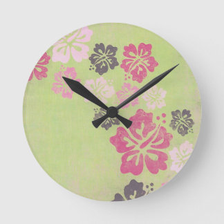 Vintage Hibiscus Round Clock