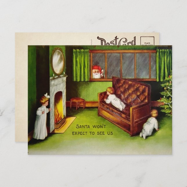 Vintage Hiding Children Christmas Postcard (Front/Back)