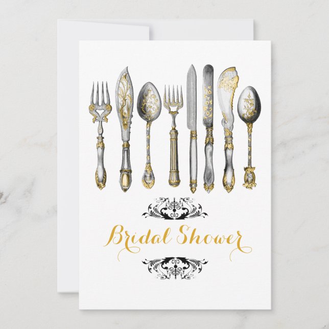 Vintage high tea place setting invitation (Front)