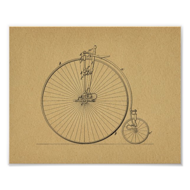 Vintage High Wheeler Bicycle Patent Art Print (Front)
