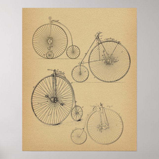 Vintage High Wheeler Bicycle Patent Art Print (Front)