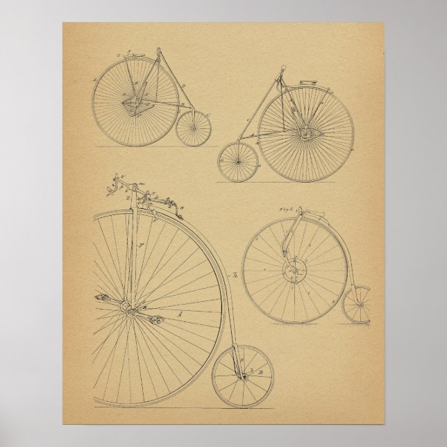 Vintage High Wheeler Bicycle Patent Art Print (Front)