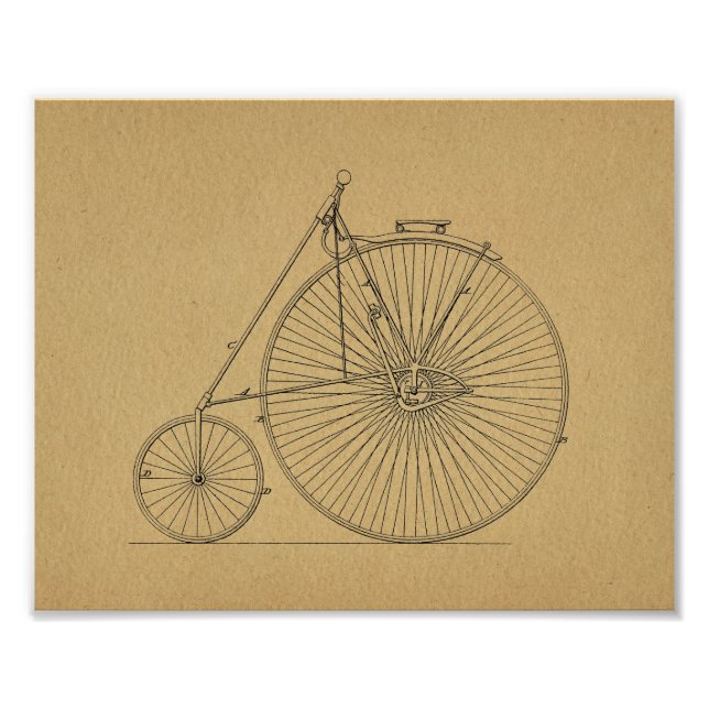 Vintage High Wheeler Bicycle Patent Art Print (Front)