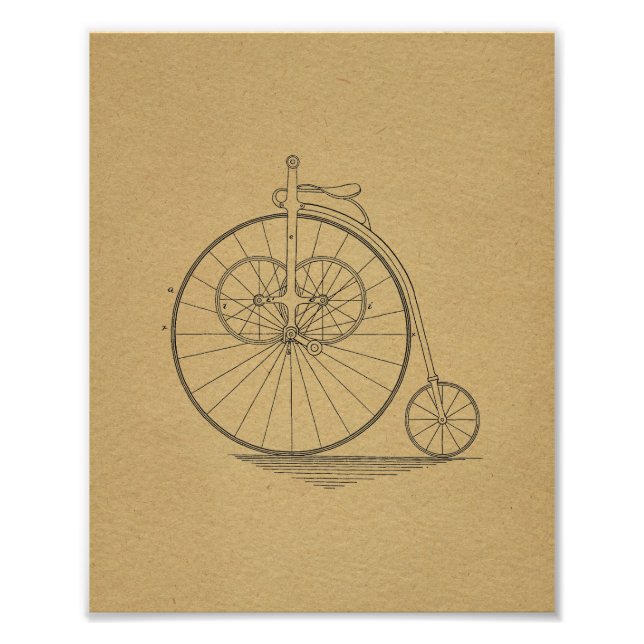 Vintage High Wheeler Bicycle Patent Art Print (Front)