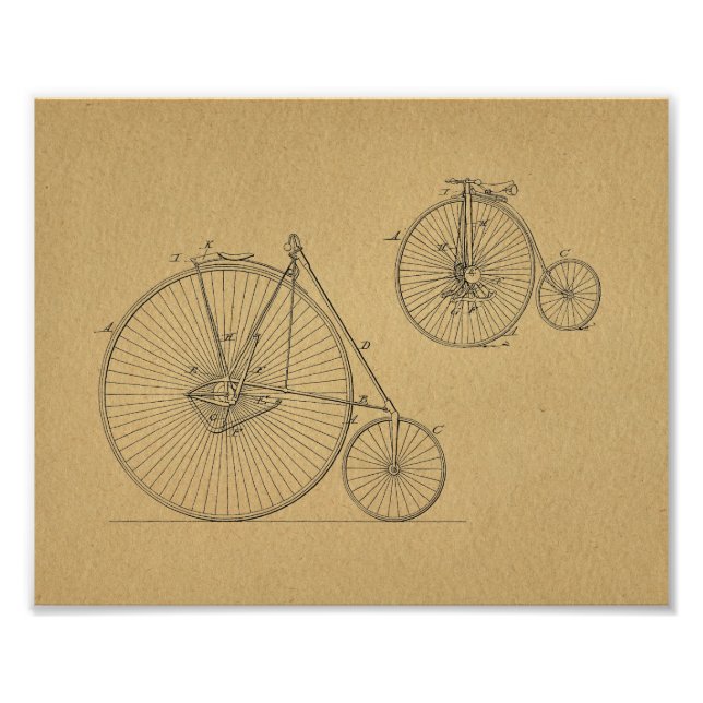 Vintage High Wheeler Bicycles Patent Art Print (Front)