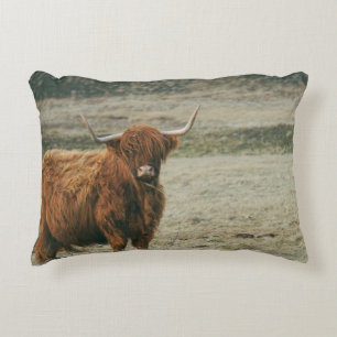 VINTAGE HIGHLAND CATTLE COW PHOTO DECORATIVE CUSHION