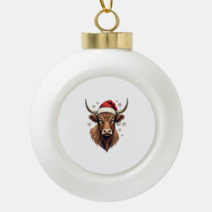 Vintage Highland Cow Christmas Design with Santa H Ceramic Ball Christmas Ornament