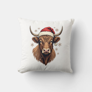 Vintage Highland Cow Christmas Design with Santa H Cushion