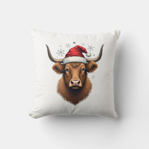 Vintage Highland Cow Christmas Design with Santa H Cushion