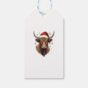Vintage Highland Cow Christmas Design with Santa H Gift Tags