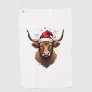 Vintage Highland Cow Christmas Design with Santa H Golf Towel