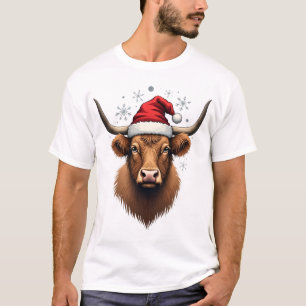 Vintage Highland Cow Christmas Design with Santa H T-Shirt