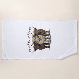 Vintage Highland Cow Christmas Lights Shirt_1 Beach Towel