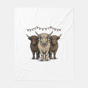 Vintage Highland Cow Christmas Lights Shirt_1 Fleece Blanket