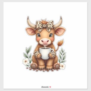 Vintage Highland Cow Coffee Lover Watercolor Cute