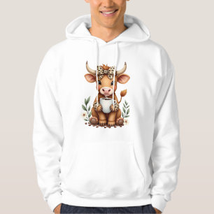 Vintage Highland Cow Coffee Lover Watercolor Cute Hoodie