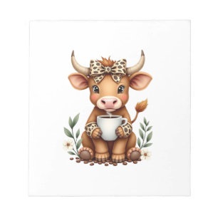 Vintage Highland Cow Coffee Lover Watercolor Cute Notepad