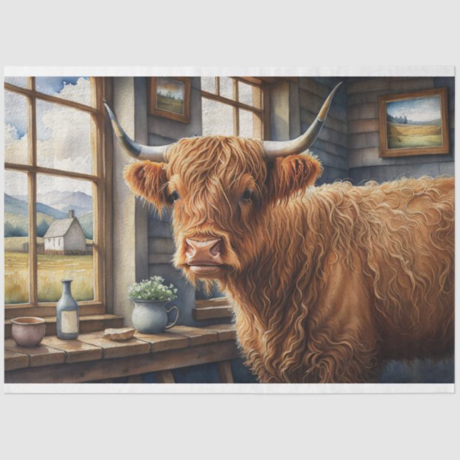 Vintage Highland Cow Decoupage  Tissue Paper (Front)