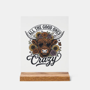 Vintage Highland Cow Floral Crazy Quote Design_1 Acrylic Sign