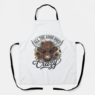 Vintage Highland Cow Floral Crazy Quote Design_1 Apron