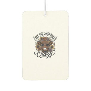 Vintage Highland Cow Floral Crazy Quote Design_1 Car Air Freshener