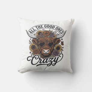 Vintage Highland Cow Floral Crazy Quote Design_1 Cushion