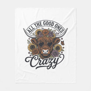 Vintage Highland Cow Floral Crazy Quote Design_1 Fleece Blanket