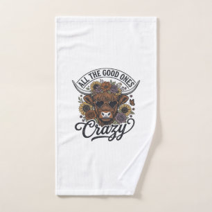 Vintage Highland Cow Floral Crazy Quote Design_1 Hand Towel