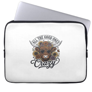 Vintage Highland Cow Floral Crazy Quote Design_1 Laptop Sleeve