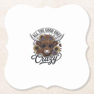 Vintage Highland Cow Floral Crazy Quote Design_1 Paper Coaster