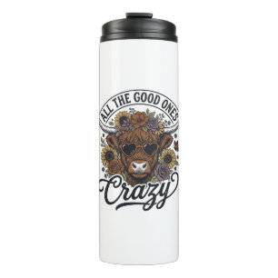 Vintage Highland Cow Floral Crazy Quote Design_1 Thermal Tumbler