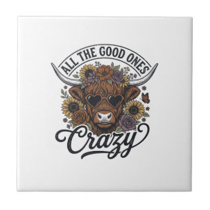 Vintage Highland Cow Floral Crazy Quote Design_1 Tile