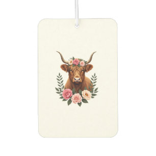 Vintage Highland Cow Floral Crown Boho Farmhouse A Car Air Freshener