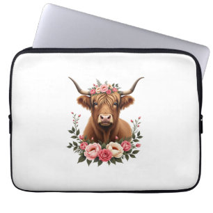 Vintage Highland Cow Floral Crown Boho Farmhouse A Laptop Sleeve