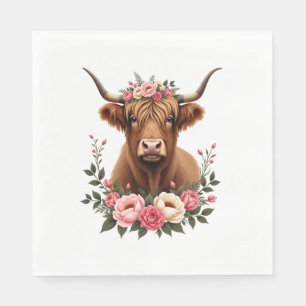 Vintage Highland Cow Floral Crown Boho Farmhouse A Napkin