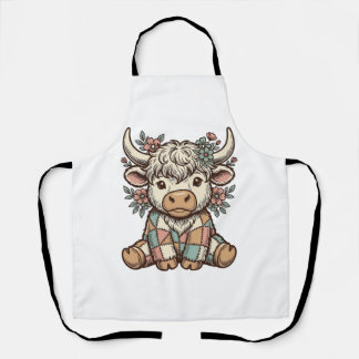 Vintage Highland Cow Floral Patchwork Shirt_1 Apron