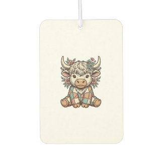 Vintage Highland Cow Floral Patchwork Shirt_1 Car Air Freshener