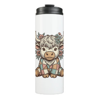 Vintage Highland Cow Floral Patchwork Shirt_1 Thermal Tumbler