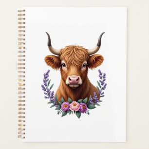Vintage Highland Cow Floral Wreath Cute Rustic Far Planner