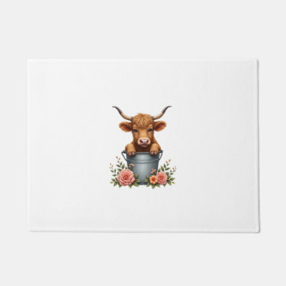 Vintage Highland Cow Flower Market Design with Flo Doormat