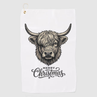 Vintage Highland Cow Merry Christmas Shirt_1 Golf Towel