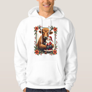 Vintage Highland Cow Santa Hug Christmas Rustic Fa Hoodie