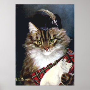 Vintage Highland Dress Cat Art Poster Print