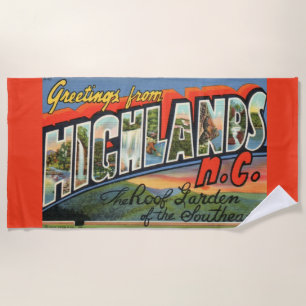 Vintage Highlands NC Postcard Beach Towel