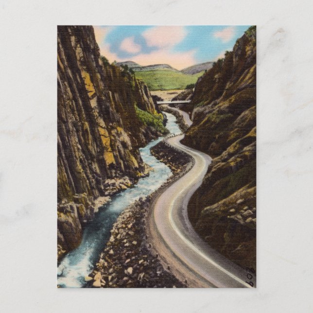 Vintage Highway and River through the Mountains Postcard (Front)