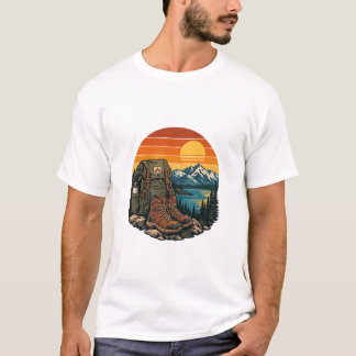 Vintage Hiking Boots Sunset Mountain Trail T-Shirt