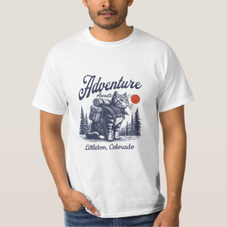 Vintage Hiking Cat Adventure Awaits Custom Town T-Shirt