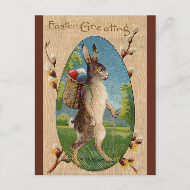 Vintage Hiking Easter Bunny Postcard (Front)