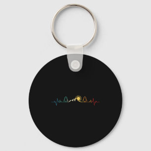 Vintage hiking mountains heartbeat hiker nature key ring